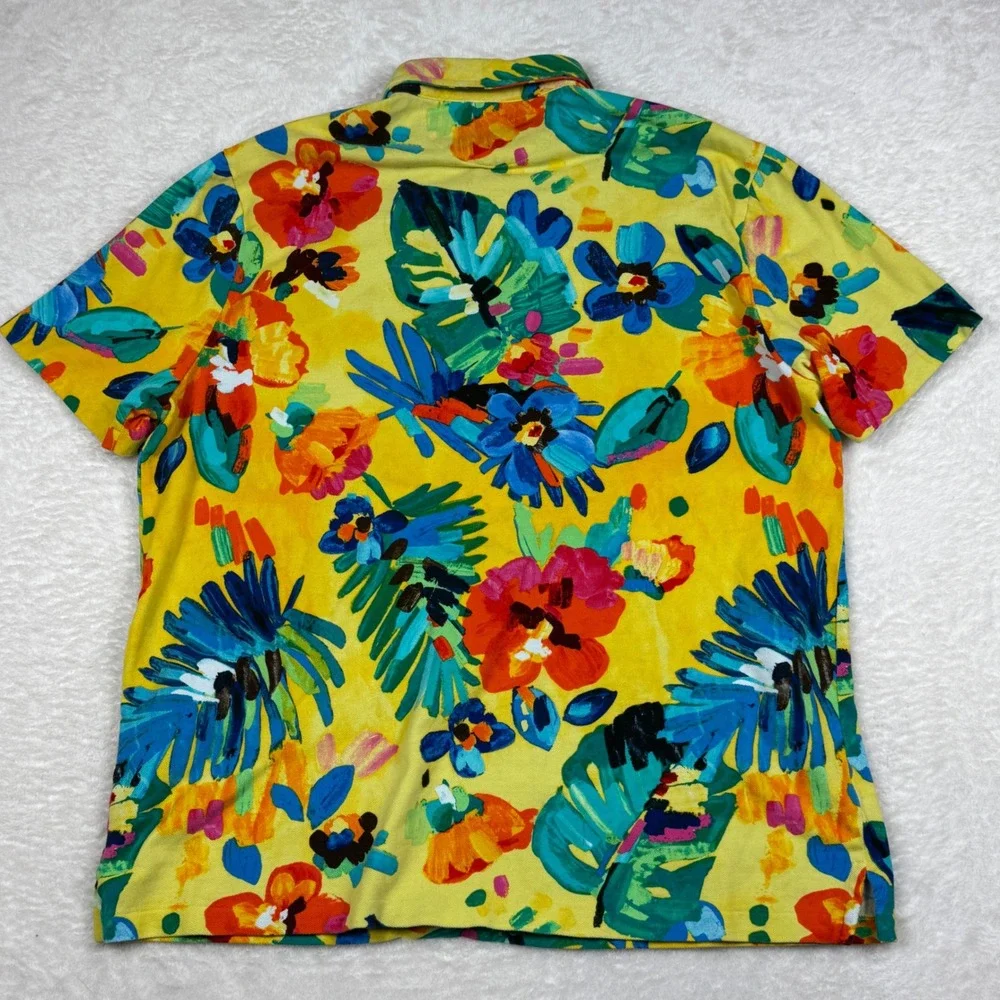 Polo Ralph Lauren XL Floral Polo Shirt Mens Yellow Tropical Trippy Psychedelic
